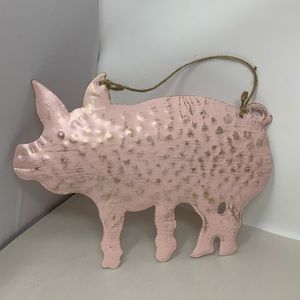 Pig Hanging Wall Decor Metal Pink 12x6 Cute!